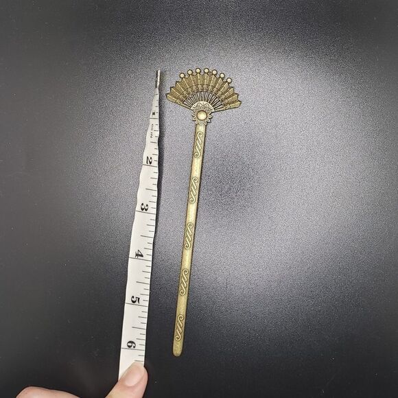 BRONZE bun holder hair chopstick with Asian fan - Picture 2 of 3